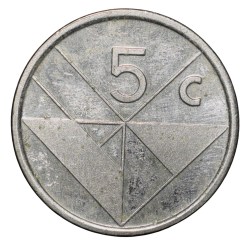 Alternative view of Stainless-Steel 5 Cents of Aruba Country (AD 1995) with Geometrical Design