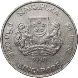 Alternative view of Steel 20 Cents of Singapore (AD 1990) with Powder-puff plant fronds Flower