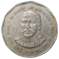 Copper-Nickel 2 Rupees of Republic India - Commemorative issue Sir Aurobindo All Life Yoga (AD 1998) Bombay Mint