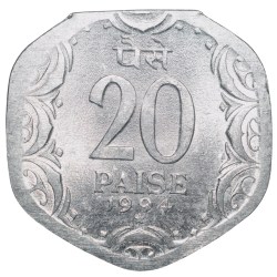 Aluminium 20 Paise of Republic India (AD 1994) of Hyderabad Mint Rare Clipped Error UNC Grade