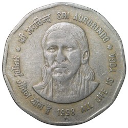 Copper-Nickel 2 Rupees of Republic India - Commemorative issue Sir Aurobindo All Life Yoga (AD 1998) Bombay Mint