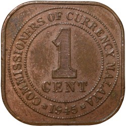 Alternative view of Bronze 1 Cent of George VI (AD 1945) from Malaya British Commonwealth