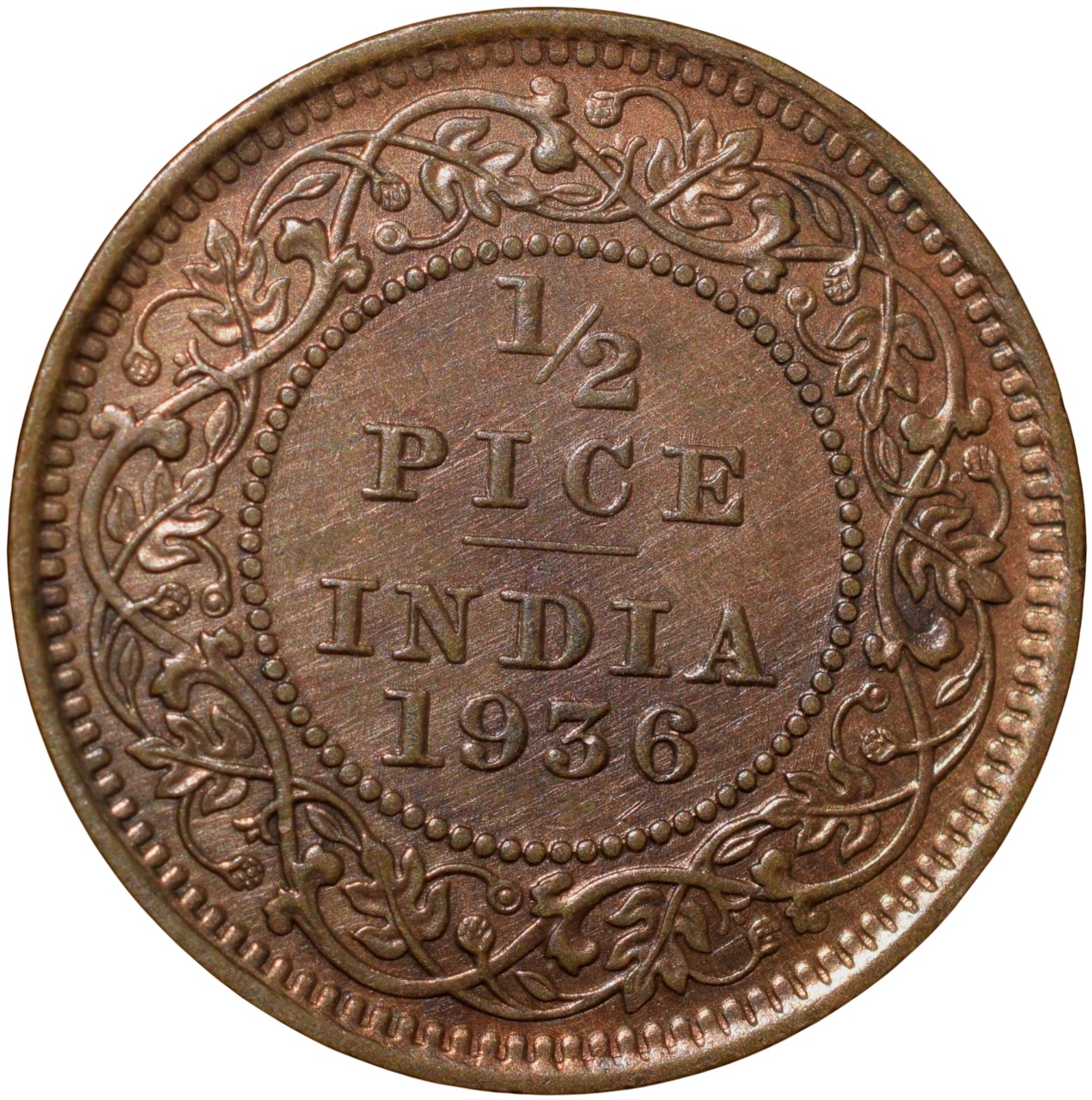 Bronze 1/2 Pice of George V (AD 1936) of Calcutta Mint Extremely Fine - Image 2