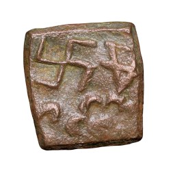 Copper Coin of Pre-Satavahana(2nd Cen. BC) from Vidarbha(Bhon) Region with Swastik-Triangular Headed-Lotus Flower/Tree Railing