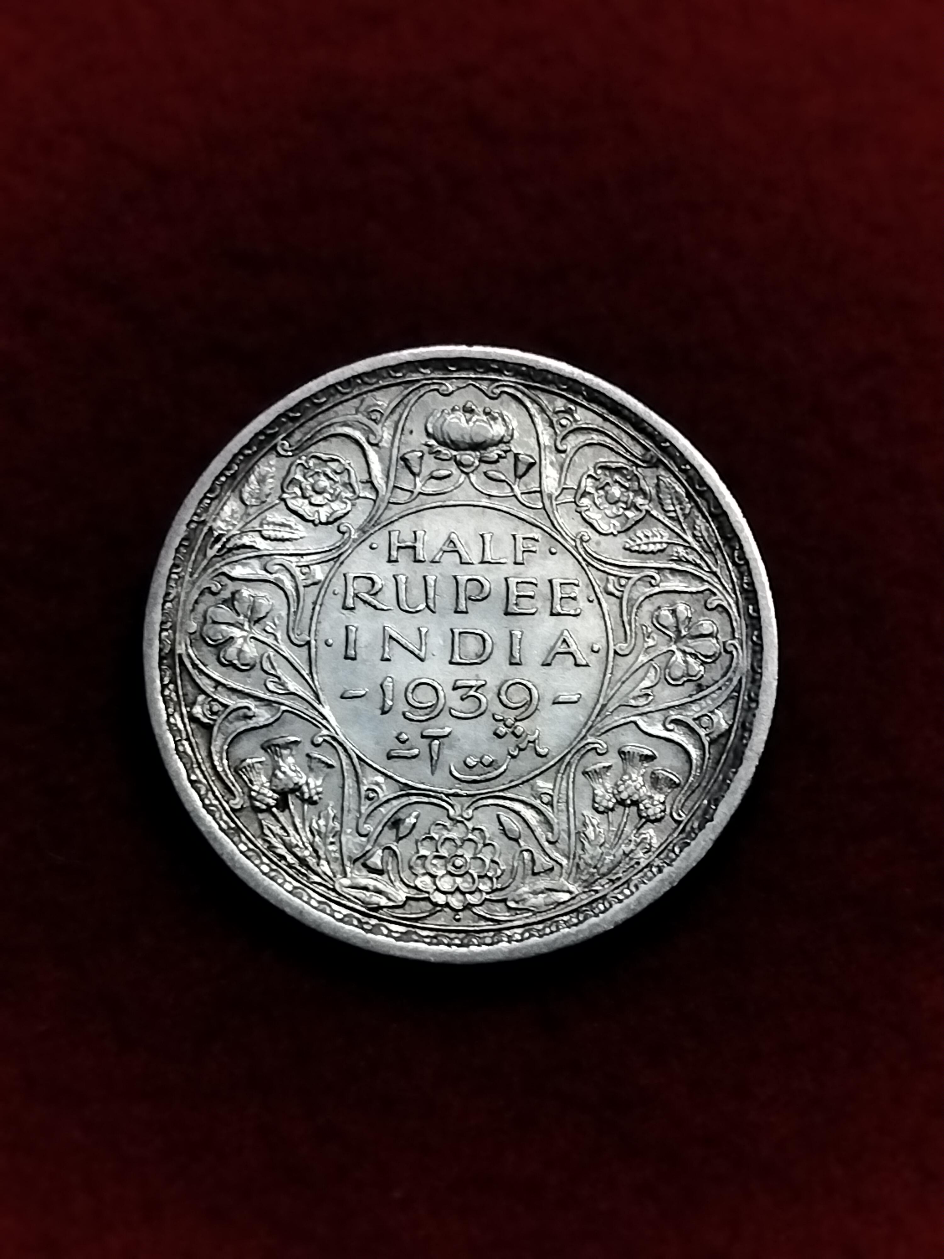 HALF RUPEE SILVER GEORGE V I 1939 BOMBAY MINT