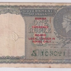 British India Burma Overprint 1 Rupee 1940 CE Jones Signature Very Fine Note #4
