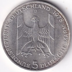 Alternative view of 5 Mark 1978 Gustav Stresemann Germany Silver Unc Coin