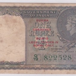 British India Burma Overprint 1 Rupee 1940 CE Jones Signature Very Fine Note #5