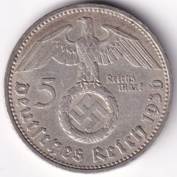 5 Mark Germany 1936 卐 Munich Mint D Silver Coin Rare