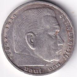 Alternative view of 5 Mark Germany 1937 卐 Karlsruhe Mint G Silver Coin Rare