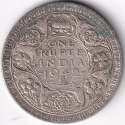 1942 British India One Rupee George VI Silver Coin #1