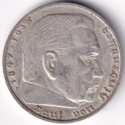 Alternative view of 5 Mark Germany 1938 卐 Stuttgart Mint F Silver Coin Rare