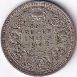 1942 British India One Rupee George VI Silver Coin #2