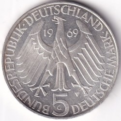 Alternative view of 5 Mark 1969 Theodor Fontane Germany Silver Unc Coin