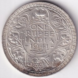 Bombay Mint One Rupee 1941 King George VI Silver Lustre Coin British India #1