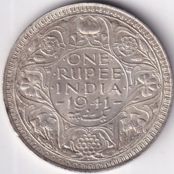 Bombay Mint One Rupee 1941 King George VI Silver Lustre Coin British India #2