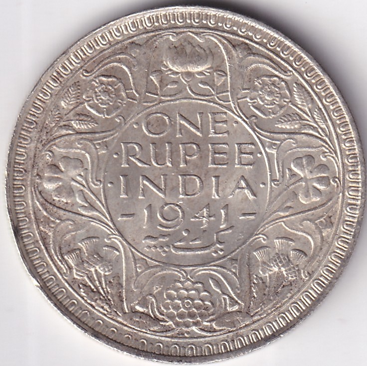 Bombay Mint One Rupee 1941 King George VI Silver Lustre Coin British India #2