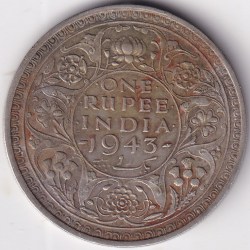 Bombay Mint One Rupee 1943 King George VI Silver Coin British India Rare #2
