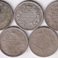 Quarter Rupee 1940,42,43,44,45 Five Silver Coins Set Rare #1