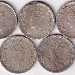 Alternative view of Quarter Rupee 1940,42,43,44,45 Five Silver Coins Set Rare #2