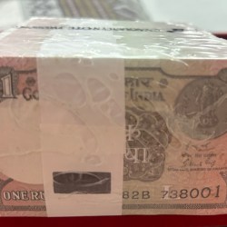 Rare 1 Rupee 2019 Rare Date gov…Subhash garg Complete RIM Sealed Mint Packed 1000 Notes GEM UNC (