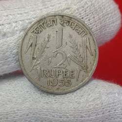 1/2 Ruppe Copper Nickel Rare Coin 1955 Bombay Mint Extra fine Condition