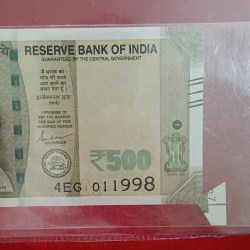 Alternative view of 500 Rs Rare Extra Paper Error Note 2021 Year Gem Unc Condition RBI Error Note 011998