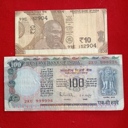 Rare set 10 Shifting Note or 100 Rs Fancy Number Note 999996 Same Note Given Sku 05