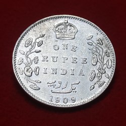 Alternative view of RARE ONE RUPEE SILVER COIN EDWARD VII 1909 BOMBAY MINT