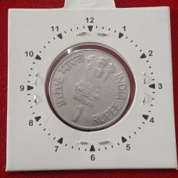 Alternative view of One Rs Scare 1"o Clock Error Coin Maharana Pratap Ji 2003 Year Hyderabad Mint RBI Mistake Coin