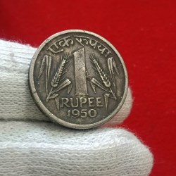 Alternative view of One Rs Scare Coin Copper Nickel 1950 Year Bombay Mint Black Beauty Coin