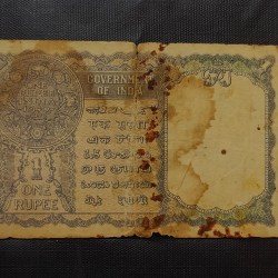 Alternative view of Rs 1 very rare note British period 1940 George Vl Condition as imege Same and similar piece available