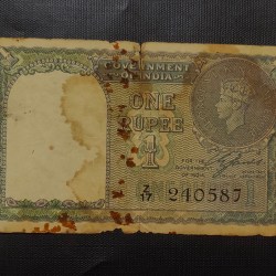 Rs 1 very rare note British period 1940 George Vl Condition as imege Same and similar piece available