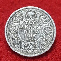 TWO ANNA SILVER GEORGE V 1916 CALCUTTA MINT