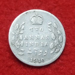TWO ANNA SILVER EDWARD VII 1910 BOMBAY MINT