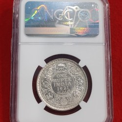 Alternative view of GRADED ONE RUPEE COIN GEORGE V 1921 BOMBAY MINT NGC GRADED HIGH GRAD MS 63