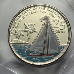 Central BANK Of Bahamas 25 Cents Royal Canadian Mint Colur Coin Bunc