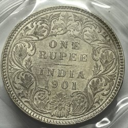 Alternative view of British India Victoria One Rupee 1901 Silver Coin Unc Rare