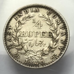 Alternative view of British India Victoria Continuous Legend 1840 1/4 Rupee Silver Coin High Grade Rare