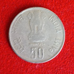Alternative view of 50 Paise Copper Nickel Reseve Bank of India Golden Jubilee Calcutta Mint 1935-85 Rare Coin 01