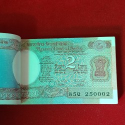 Alternative view of Two Rs Old Rare Satalite Bundle Semi Fancy Number 250001 Governor RN Malhotra UNC Condition