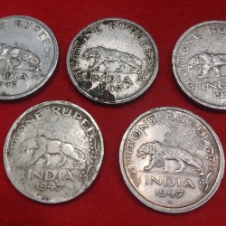ONE RUPEE 1947 GEORGE VI KING EMPEROR 5 COIN SET