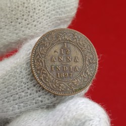 Victoria Empress 1/12 Anna Copper 1897 Year Calcutta Mint British of India