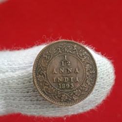 Victoria Empress 1/12 Anna Copper 1893 Year Calcutta Mint British of India