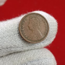 Alternative view of Victoria Empress 1/12 Anna Copper 1890 Year Calcutta Mint British of India