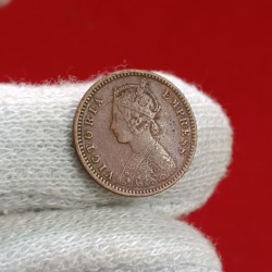 Alternative view of Victoria Empress 1/12 Anna Copper 1890 Year Calcutta Mint British of India