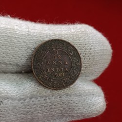 Victoria Empress 1/12 Anna Copper 1901 Year Calcutta Mint British of India