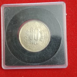 50 Paise Copper Nickel Ex Rare Coin 1989 Year Hyderabad Mint Republic of India