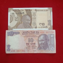 Ten Rs Rare Fancy Number Notes 012345 or 687786 2 Pcs Given Gem Unc Condition sku 04