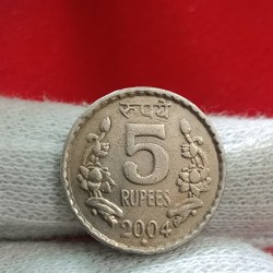 Five Rs Rare Copper Nickel Coin 2004 Year Hyderabad Mint Top Condition Sku 01
